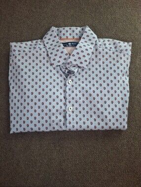 Stone Rose Hatted Monkey Print White Short Sleeve Button Up Shirt Size Medium
